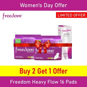 Buy 2 Freedom Sanitary Napkin Heavy Flow 16 pads Get Intimate Wash 100ml Free