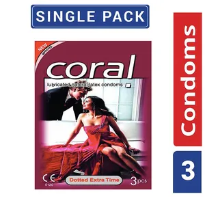 Coral Dotted Condom Extra Time Lubricated Natural Latex - Single Pack