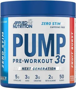 Applied Nutrition Pump Zero Pre Workout - Zero Stim, Caffeine Free, Energy & Performance (375g - 25 Servings) (Fruit Burst)