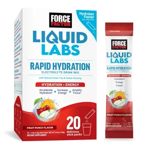 Force Factor Liquid Labs Energy, Electrolytes Powder, Hydration Packets, Fruit Punch Flavor, 20 Stick Packs
