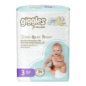 Giggles Premium Twin Pack 4-9Kg Belt Style Midi Diapers 34Pcs