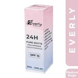 Everly Beauties 24H Pure Matte Full Coverage Liquid Foundation SPF 15 Medium Beige 30ml