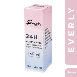 Everly Beauties 24H Pure Matte Full Coverage Liquid Foundation SPF 15 Honey 30ml