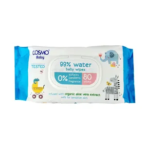 COSMO Baby 99% Water Baby Wipes 80 Sheets with Organic Aloe Vera Extract for Sensitive Skin (Made in Dubai)