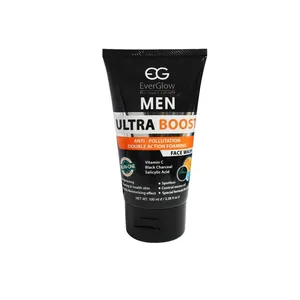 Everglow Men Ultra Boost Anti - Pollutation Double Action Foaming Face Wash with Vitamin C, Black Charcoal & Salicylic Acid 100ml