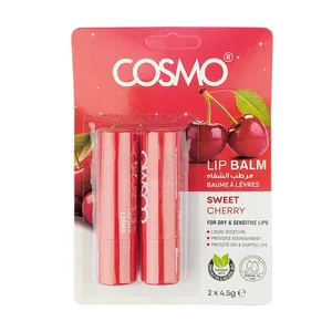 COSMO Sweet Cherry Lip Balm for Dry & Sensitive Lips (2 x 4.5g Sticks)