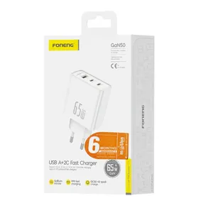 FONENG GaN50-EU 65W 3-Port Fast Charging Adapter With Type-C to Type-C Cable- White