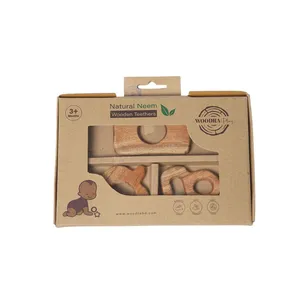 Woodra Play Natural Neem Wooden Teethers for 3+ Months (Multi-Shaped)