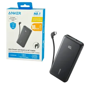 Anker Zolo Power Bank (10,000mAh, 22.5W, Built-In 90° USB-C Cable, 3-Device Charging)