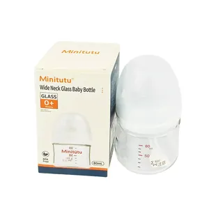 Minitutu Wide Neck Glass Baby Bottle CB528 White for 0+ Months 80ml