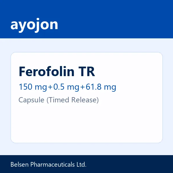 Ferofolin TR 150 mg+0.5 mg+61.8 mg Capsule (Timed Release)